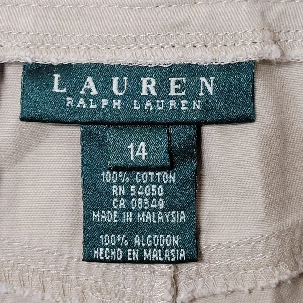 Lauren Ralph Lauren Skirt Womens 14 Beige Cotton Maxi Straight Front Slit Casual